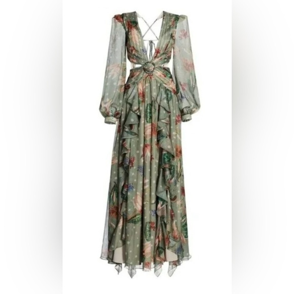 PatBO Green Halter Gown with Bishop Sleeves - Picture 2 of 6